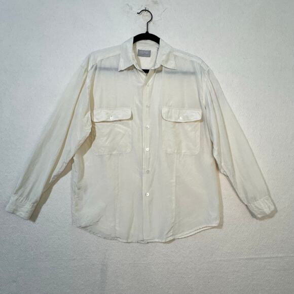 ESprit VTG Ivory White Button-Up Long-Sleeve Silk Blouse Shirt Size Medium - Picture 1 of 6